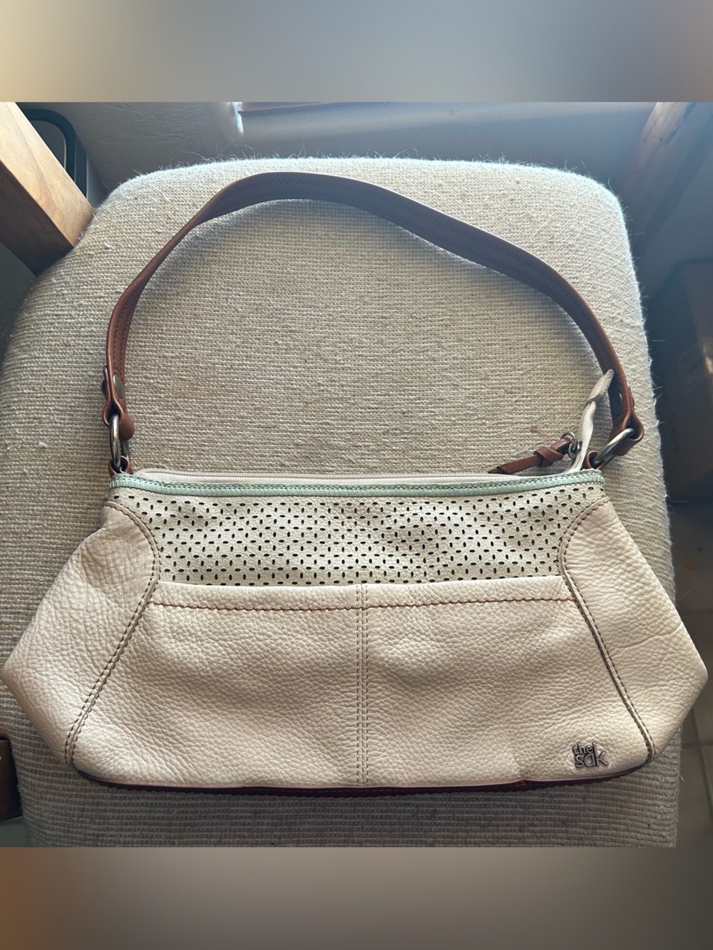 The Sak Ivory Pebbled Leather Baguette Shoulder Bag